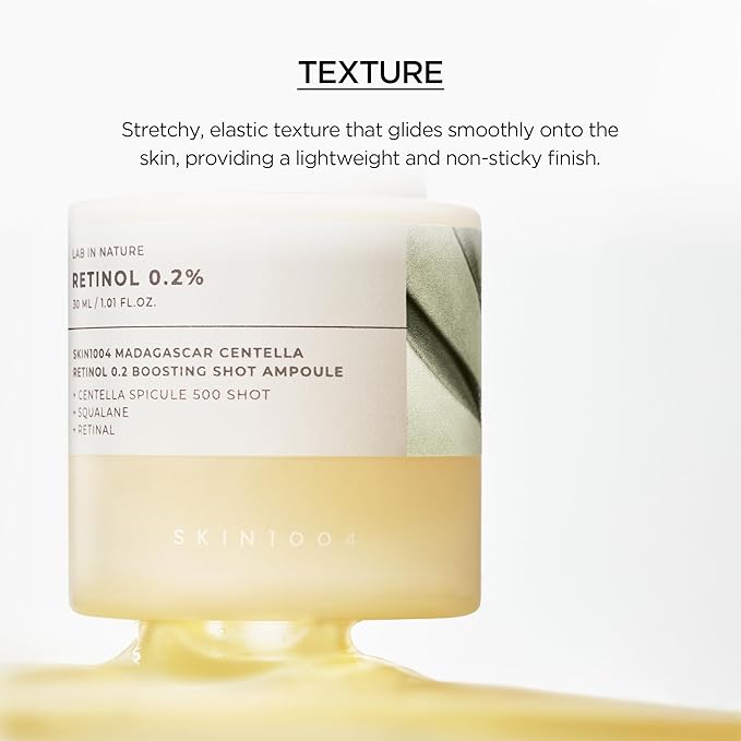 SKIN1004 Retinol 0.2% Boosting Shot Ampoule, Face Serum for Skin Elasticity, Facial Spicule Serum with Retinol & Retinal, Centella Ampoule for Fine Lines & Firmness, Korean Skin Care, 1.01fl.oz / 30ml
