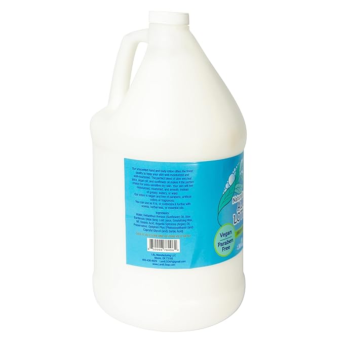 Unscented Aloe Vera Lotion with Argan Oil Hand-Made moisturizer and body lotion, Non-GMO, Vegan, Made in USA, (1 Gallon)