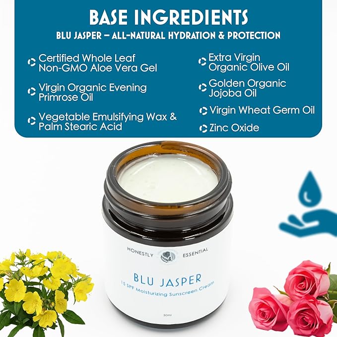 Honestly Essential Blue Jasper Face and Body Moisturizer for Women with SPF | Natural Facial Moisturizing Lotion with Aloe Vera & Jojoba | Hydrating Face Cream with SPF for Nourished Skin | 2oz