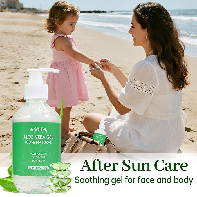 Aloe Vera Gel 300 ml – 100% Natural Pure Aloe Vera for Face Body Hair, Soothing and Nourishing Moisturising Aloe Cream for Dry Skin, Sunburn, Acne, After Sun Lotion