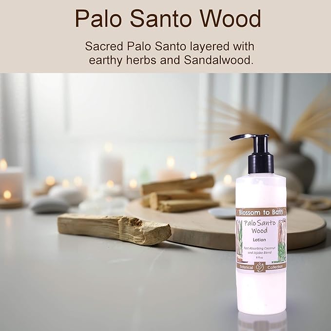 Blossom to Bath Palo Santo Wood Lotion (8 Ounce) - Natural Fragrance - Absorbs Quickly with a Spa Inspired Herbal Scent