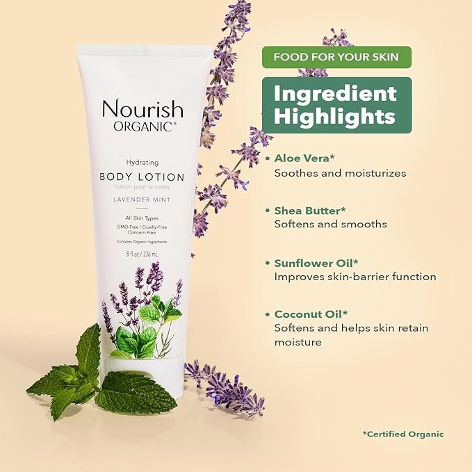 Nourish Organic Hydrating & Smoothing Body Lotion Lavender Mint, 8 Oz, Green