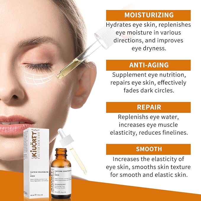 Caffeine Solution 5% + EGCG - Caffeine Eye Serum for Dark Circles Reduces Pigmentation and Puffiness - Caffeine Solution 5% for Wrinkles and Fine Lines for All Skin Types