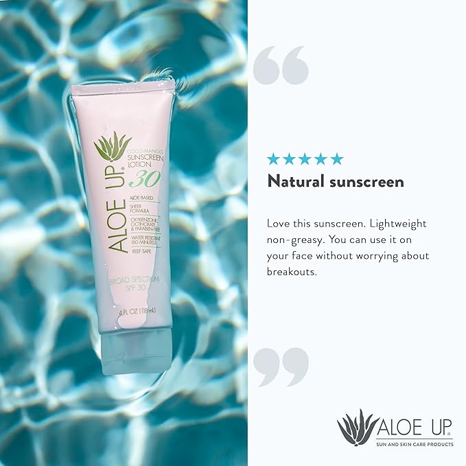 Aloe Up White Collection Sunscreen Spray SPF 30 | Broad Spectrum Sunscreen Mist for Face and Body | Aloe Vera Gel Water Resistant up to 80 Minutes | Reef Friendly, Non Greasy Coco Mango Fragrance 4 oz