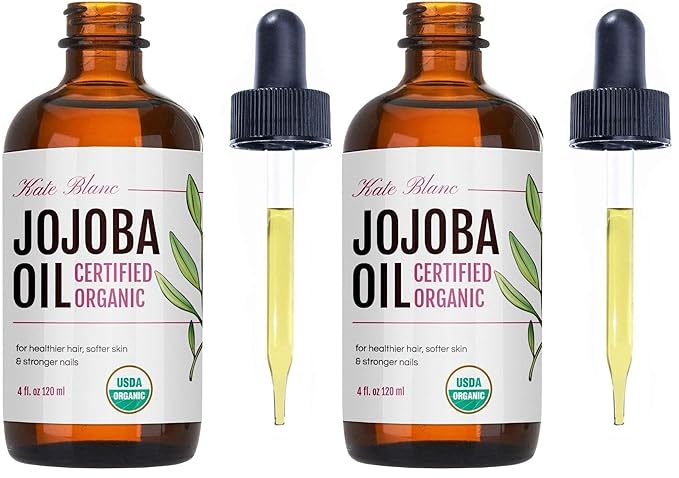 Kate Blanc Cosmetics Jojoba Oil Organic for Hair, Skin & Face (4oz, 100% Pure, Cold Pressed, Natural, Hexane Free, Glass Bottle) (Pack of 2)