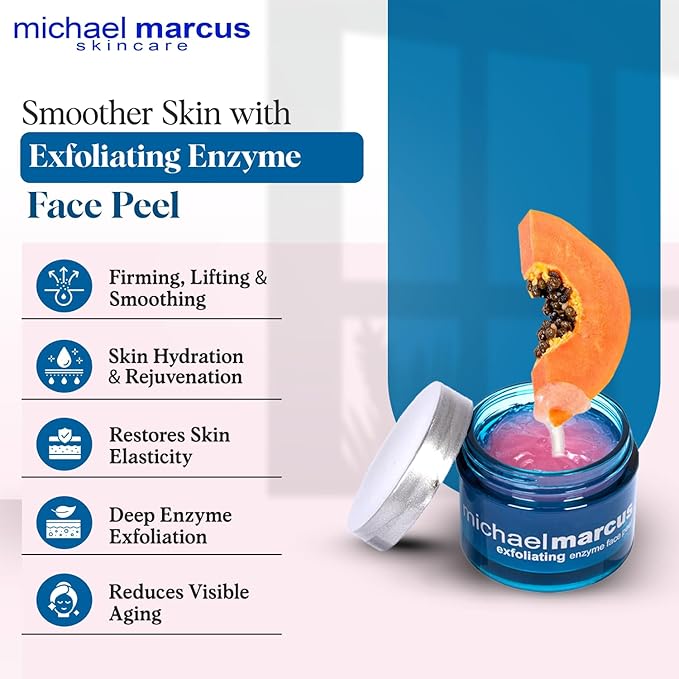 Michael Marcus Exfoliating Enzyme Face Peel (1.7oz Jar) - Face Exfoliator Mask for Dullness, Fine Lines, Wrinkles & Uneven Skin Tone - Remove Impurities and Unclog Pores with Cruelty Free skincare