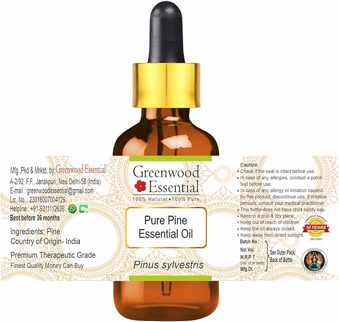 Greenwood Essential Pure Pine Essential Oil (Pinus sylvestris) with Glass Dropper Steam Distilled 5ml (0.16 oz)