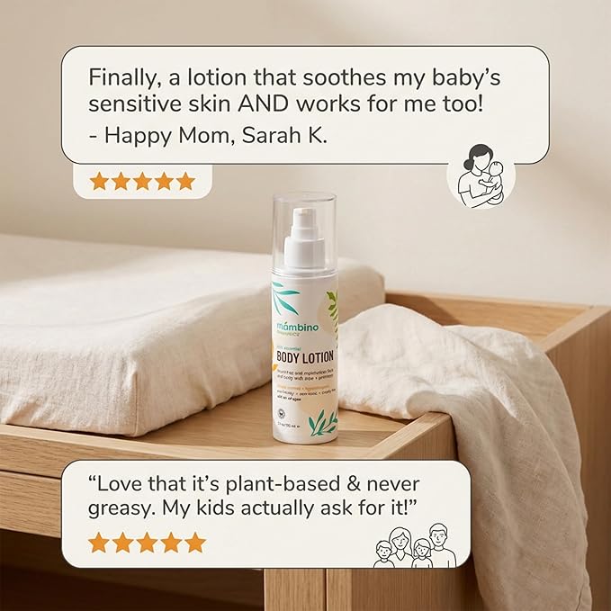 Mambino Organics Daily Essential Face & Body Lotion, Hydrating Body Lotion with Coconut, Aloe & Tamanu Oil, Lightweight Moisturizer for Dry Skin, Vegan & Cruelty-Free Skin Care, 5 fl oz (3-Pack)