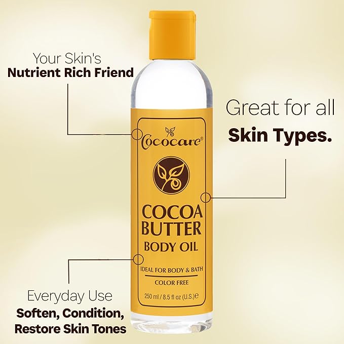 Cococare Cocoa Butter Body Oil 8.5 Fl Oz - Lightweight and Fast Absorbing - 2 Pack