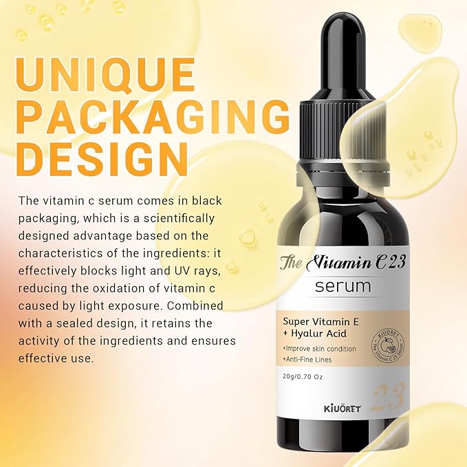 23% Vitamin C Serum - Vitamin E & Hyaluronic Acid Blend - Hydrating & Skin-Improving Formula, Reduces Wrinkles/Fine Lines, Evens Skin Tone - Gentle for All Skin Types, Promotes Smooth, Radiant Skin