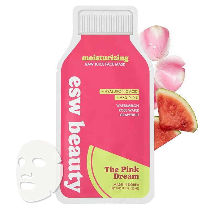 ESW Beauty The Pink Dream - Moisturizing Raw Juice Face Mask - Hydrating with Watermelon, Rose Water & Grapefruit for Dry, Sensitive Skin - Vitamins C & E for Radiance