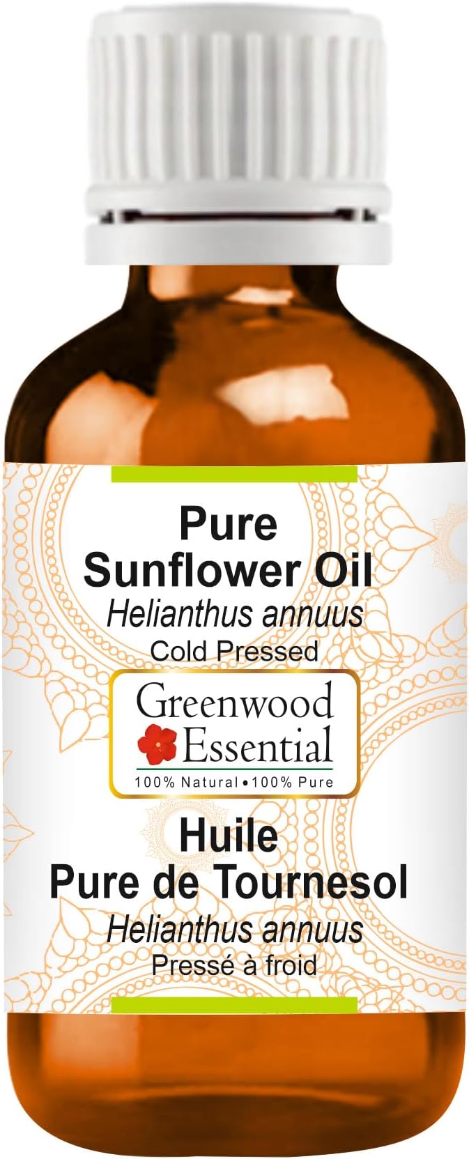 Greenwood Essential Sunflower Oil (Helianthus annuus) | Cold Pressed | Natural | Undiluted | For Diluting Essential Oils | For Skin & Massage | Men & Women | 100ml (3.38 oz)