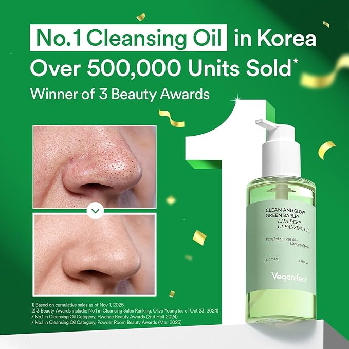 VEGANIFECT Hydrating Light Cleansing Oil for Sensitive Skin, Waterproof Makeup Remover & Blackhead Cleaner with Rice Bran Oil, Turmeric, and Centella Asiatica, Korean Skin care (205ml/6.93 fl oz)
