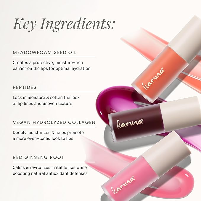 Karuna Skin - Tinted Lip Oil, Soothing & Moisturizing Lip Products with Peptides, Antioxidants, Hydrating Flattering Vegan Lip Tint, Pause, 4.8 mL/0.19 fl. oz