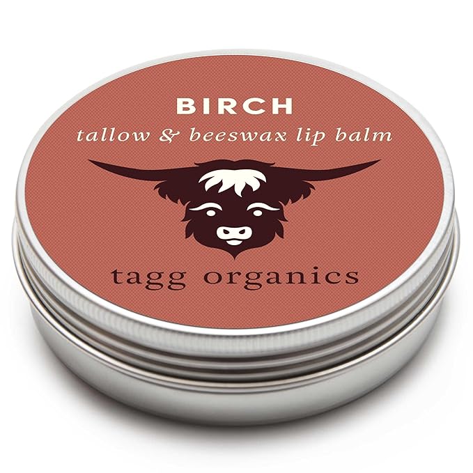 Birch Tallow Lip Balm – Certified Organic Grass-Fed Tallow, Deep Conditioning for Dry, Chapped Lips, Metal Tin Packaging, 0.5 oz