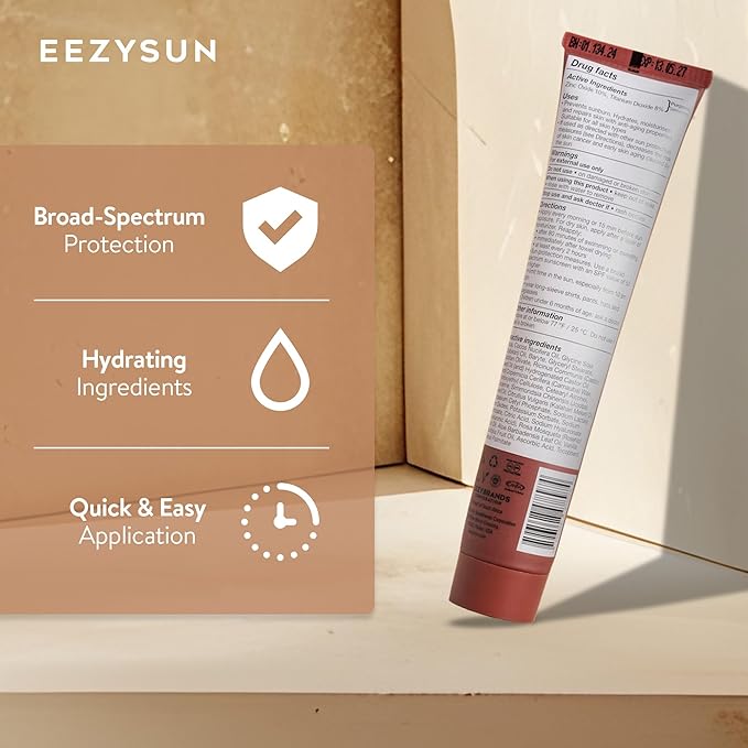 EEZYSUN BARE Tinted Sunscreen for Face SPF 50 - Non-Greasy, Weightless, Water-Resistant, Vegan & Reef-Safe Tinted Moisturizer with SPF, Hyaluronic Acid, Jojoba Oil - All Skin Types, 1.69 fl oz - Deep