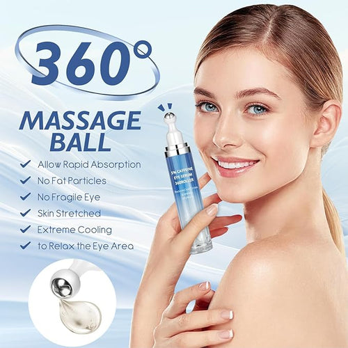 5% Caffeine & Retinol Eye Cream with 360° Roller – Hydrating & Anti-Aging Formula for Fine Lines, Puffiness, Dark Circles & Bags – Moisturizing Treatment Serum for Women & Men