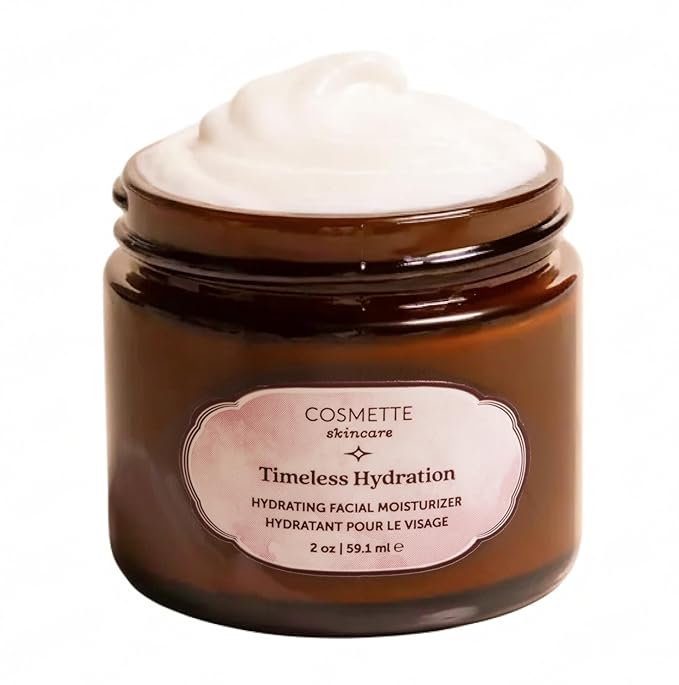 Cosmette Timeless Hydration - Ultra Hydrating Triple Hyaluronic Acid Face Moisturizer w/Squalane, Ceramides, Vitamins C & E, Rosehip & Tamanu Oil - Vegan, Natural Skin Care for Clean Beauty, 2 Fl Oz
