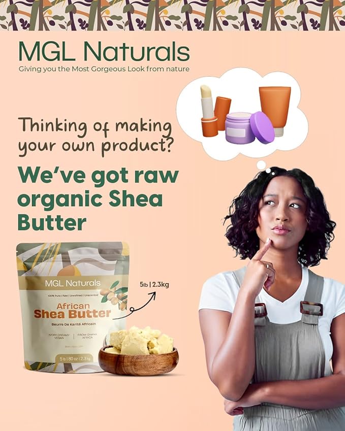 MGL Naturals Raw African Shea Butter Ivory 5 lb, 100% Pure and Unrefined. Nourish and moisturize skin and hair. Use alone or DIY recipes. From Ghana (5 lb)