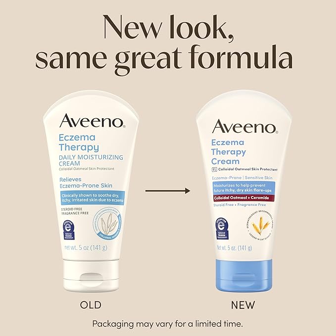 Aveeno Eczema Therapy Daily Moisturizing Body Cream for Itchy, Dry, Sensitive Skin, Soothing Eczema Relief Cream, 1% Colloidal Oatmeal Skin Protectant, Dye-, Steroid- & Fragrance-Free, 5 oz