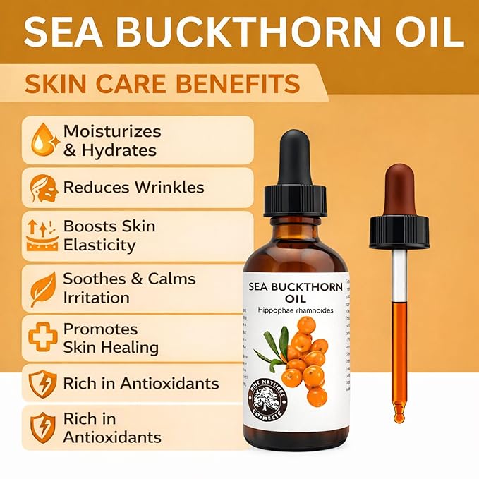 Best Nature's Cosmetics Sea Buckthorn Berry Oil – 100% Pure, Cold-Pressed & Unrefined – For Skin, Hair & Cosmetic Use – Made in Canada – 2 fl oz / 60 ml