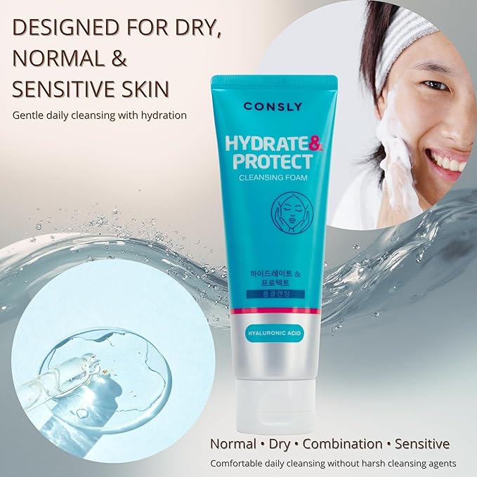 Hyaluronic Acid Cleansing Foam | Korean Foaming Face Wash | Hydrating Daily Cleanser for Dry & Dehydrated Skin | Remover Makeup & Sunscreen | K-Beauty Face Cleanser | 120 ml / 4.06 fl oz.