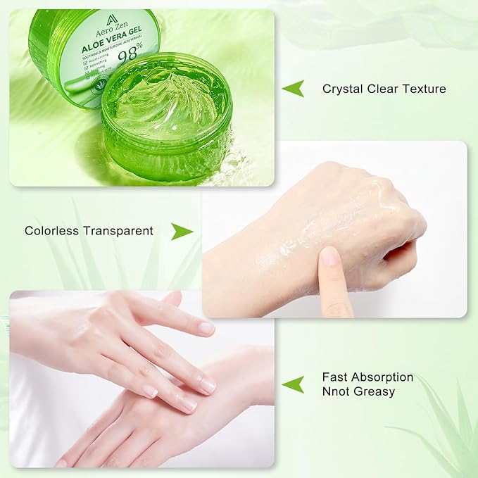 Aero Zen 3-Pack Pure Aloe Vera Gel for Face & Body, 98% Pure Aloe Vera Gel for Skin, Scalp, & Hair, Soothing Aloe Face Moisturizer, Multipurpose Skin Care（30oz）