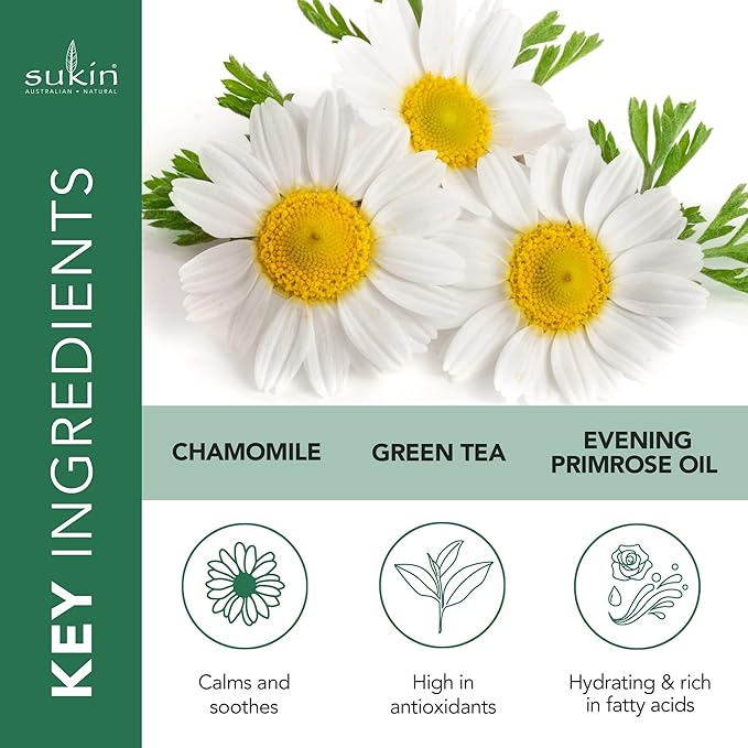 Sukin Foaming Facial Cleanser Pump, Gentle Gel Cleanser with Green Tea, Aloe Vera & Chamomile to Purify, Soothe & Tighten Skin, 4.23 Fl Oz