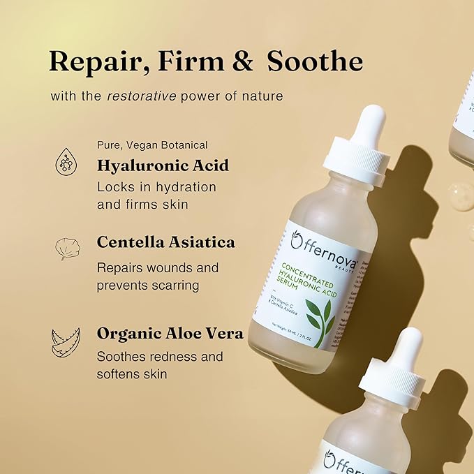 Concentrated Hyaluronic Acid Serum with Vitamin C & Centella Asiatica - Pure Organic Vegan Ingredients - Suero Concentrado de Acido Hialuronico