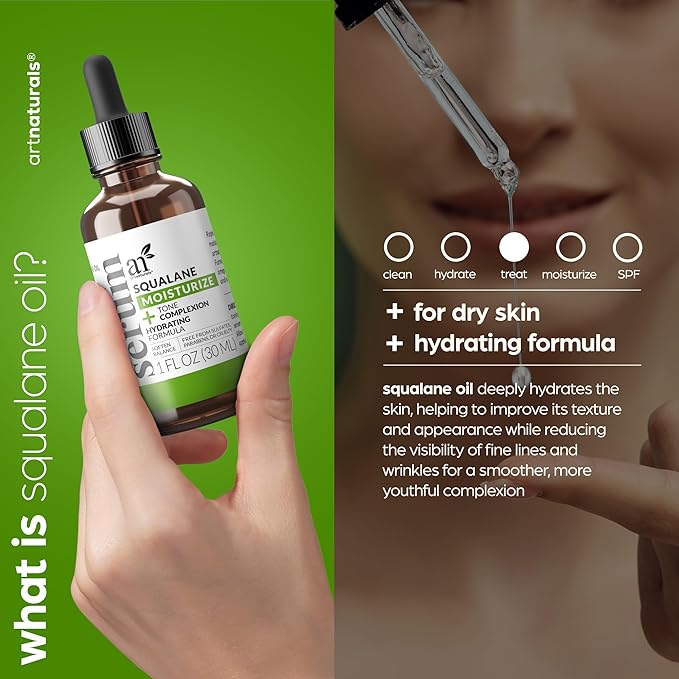 Artnaturals Squalane Oil - Pure & Natural Plant Facial Oil - Cold Pressed and Unrefined Premium Grade Multipurpose Moisturizing Oil for Skin - Fragrance-Free - 1 oz.
