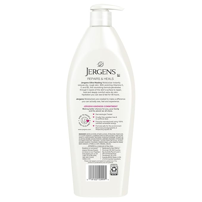 Jergens Ultra Healing Dry Skin Lotion, Hand and Body Moisturizer for Quick Absorption into Extra Dry Skin with Hydralucence Blend, Vitamins C, E and B5, White, 21 oz, Pack of 3