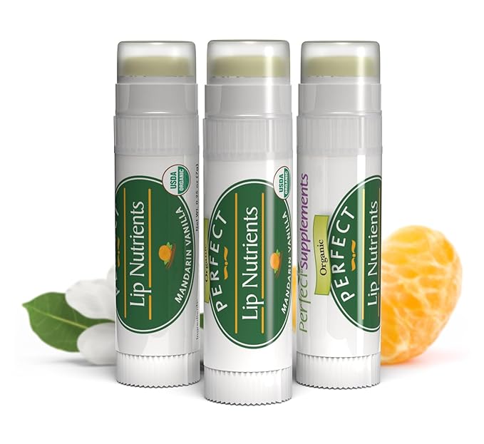 Perfect Supplements - Lip Nutrients Vanilla Lip Balm - With Calendula, Cocoa Butter & Vitamin E - Ultra Moisturizing Lip Care for Soft, Healthy Lips -3 Pack Mandarin Vanilla