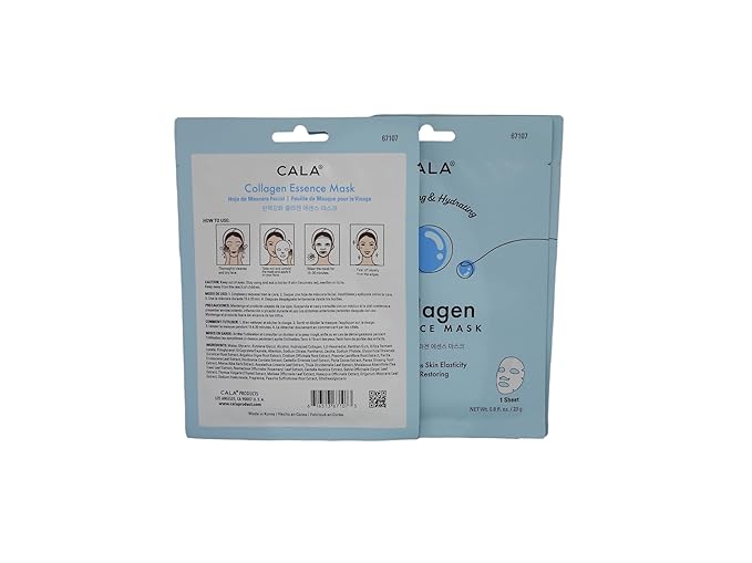 Cala Collagen Essence Facial Sheet Masks, 5 Pack - Ultra-Thin Hydrating Face Mask Sheets with Tea Tree + Herbal Extracts, Hyaluronic Acid, For Dry/Dull Skin, 5-Min No-Rinse