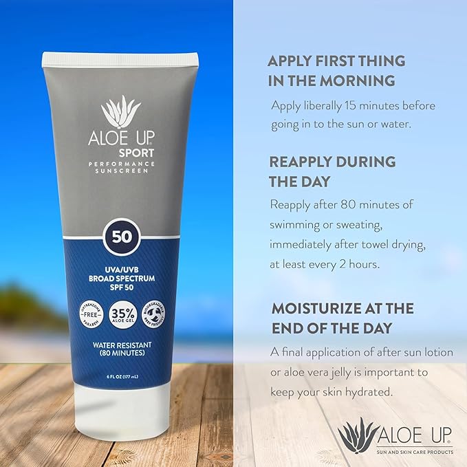 Aloe Up Sport Sunscreen Body Lotion SPF 50 – Broad Spectrum Sunblock With Aloe Vera Gel – Non-Greasy, Skin Sun Protection, No White Cast – Reef Friendly Sunscreen – Fragrance-Free – 6 Oz, 2-Pack
