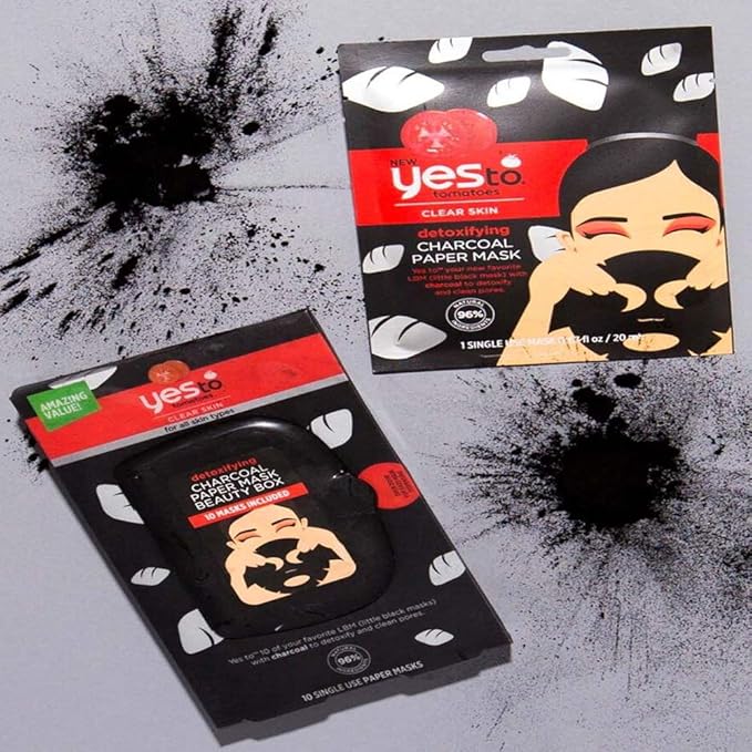 Yes To Tomatoes Detoxifying Paper Mask, Pore Cleaning Formula To Detoxify Skin & Help Remove Impurities, Hydrating & Moisturizing, With Charcoal & Antioxidants, Natural, Vegan & Cruelty Free