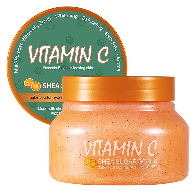 Facial Scrub Shea Sugar Scrub Ultra Hydrating and Exfoliating for Nourishing Essential Body Care Improves Acne Scars, Blackheads, Pore Size, and Skin Texture (vitamin c)