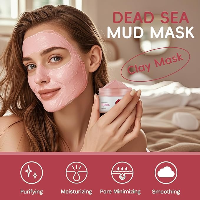 Clay Mud Face Mask for Women,Pomegranate Dead Sea Mud Facial Mask Skincare,Deeping Cleansing,Oil Control,Hydrating Face Cleaning Clay Masks for All Skin Types (4.2OZ)