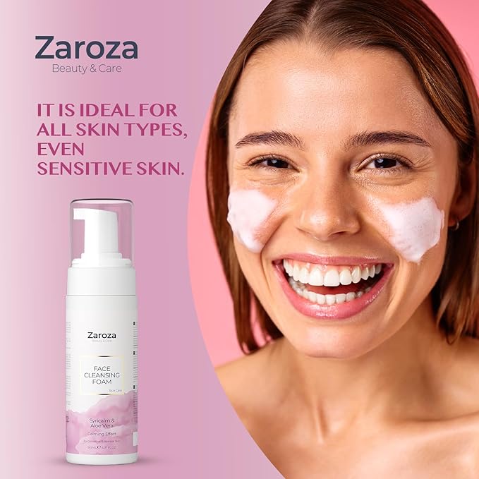 Zaroza Face Cleansing Foam – Gentle Daily Cleanser with Niacinamide, Hyaluronic Acid & Aloe Vera – Soothing, Hydrating Face Wash for Sensitive & Normal Skin – Vegan – 5 fl oz