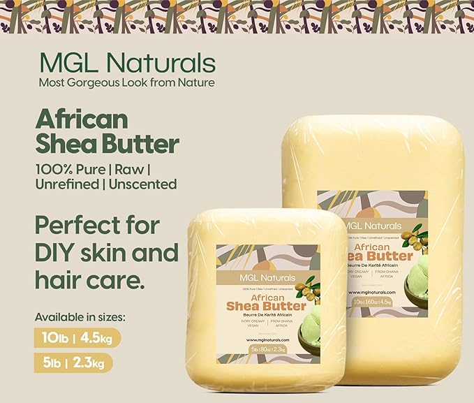 MGL Naturals Raw African Shea Butter Ivory 5 lb, 100% Pure and Unrefined. Nourish and moisturize skin and hair. Use alone or DIY recipes. From Ghana (5 lb)