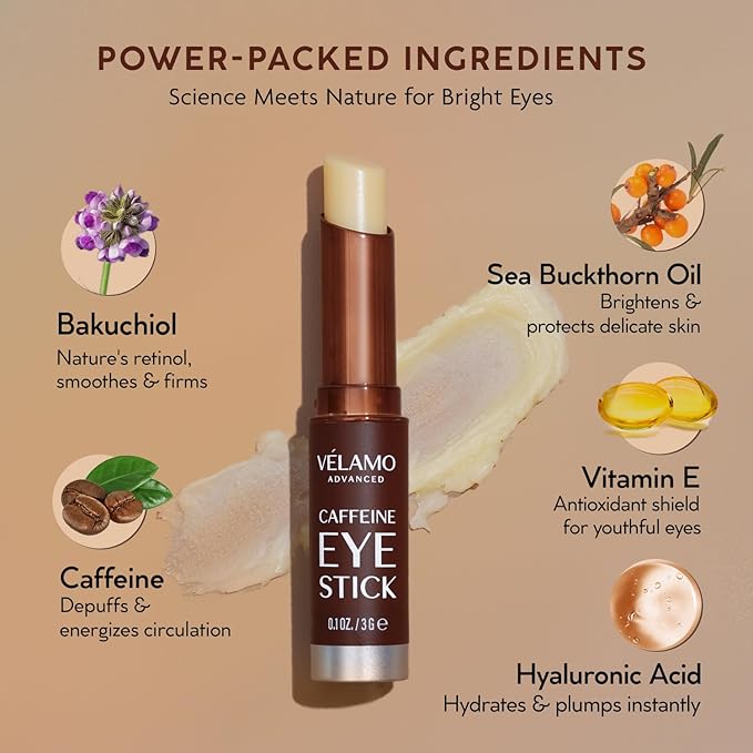 VELAMO ADVANCED Caffeine Eye Stick: Energizing & Hydrating Under Eye Balm for Dark Circles & Puffiness - Travel Essentials, Portable & Perfect for On-the-go Use, 0.1 OZ/3g 2 Pcs
