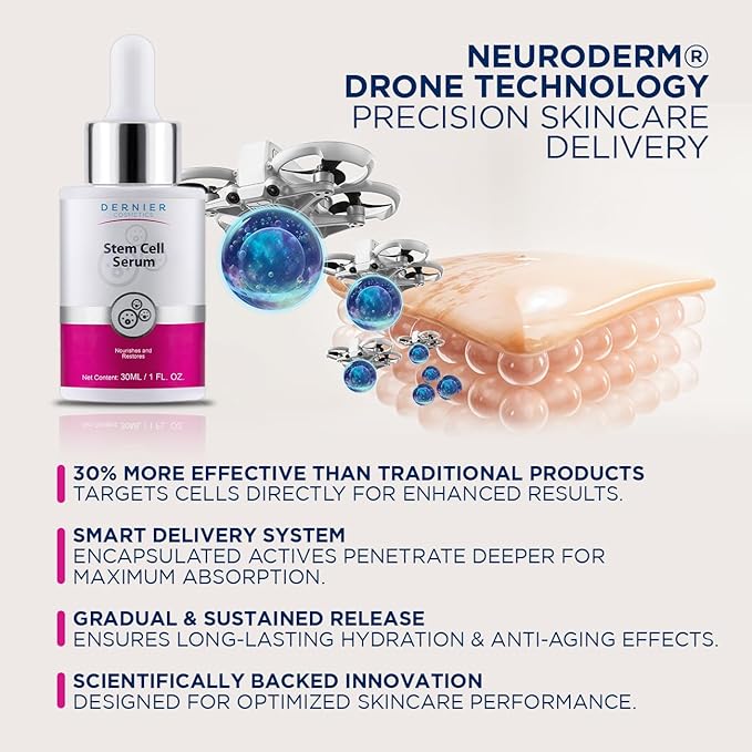 Dernier Stem Cell Face Serum – 3% Bio-Vegan Stem Cells, 1% Hyaluronic Acid, 0.3% Allantoin | Overnight Hydrating Serum for Smoother-Looking Skin & Youthful Appearance (1 fl oz)