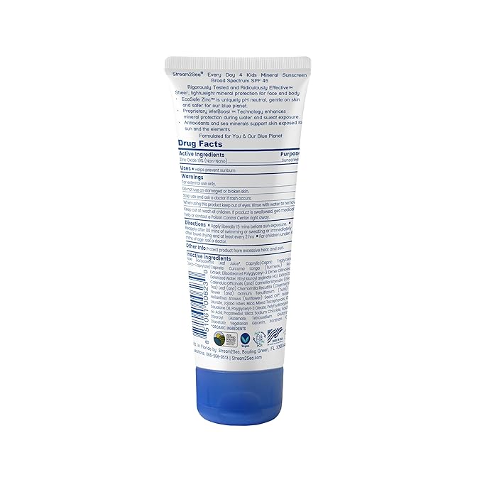 SPF 45 Every Day Kids Mineral Sunscreen | 2.5 Fl Oz Biodegradable, Paraben Free & Reef Safe Sunscreen for Face & Body for Kids | Non-Greasy, Lightweight & Sheer Mineral Protection Against UVA & UVB