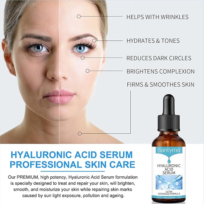 Pure Hyaluronic Acid Serum for Face, + Vitamin C & Betaine, Hydrating Brightening Facial Serum to Reduce Fine Lines, Anti-aging Treatment for Dry Skin & Wrinkles