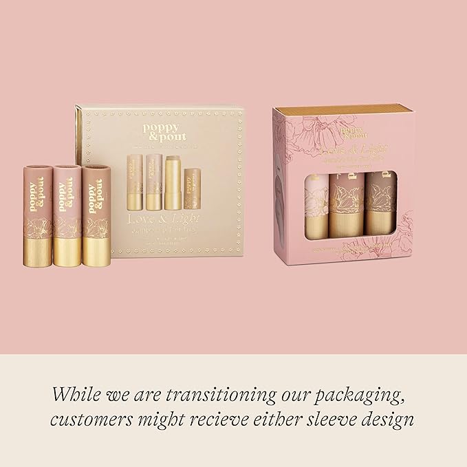 Poppy & Pout All Natural Lip Tints, Sustainable Cardboard Tubes, Hand-filled, Beeswax, Vitamin E, Coconut Oil, Cruelty Free (Love & Light Shades Trio)