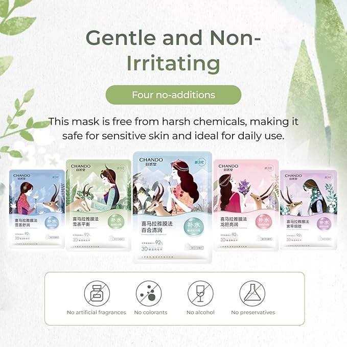 CHANDO HIMALAYA Thamnolia Fresh Hydration Mask (26mlx5PCS) - Balancing Skin's Oil & Hydrating Face Mask for All Skin Types, Paraben-Free, Alcohol Free