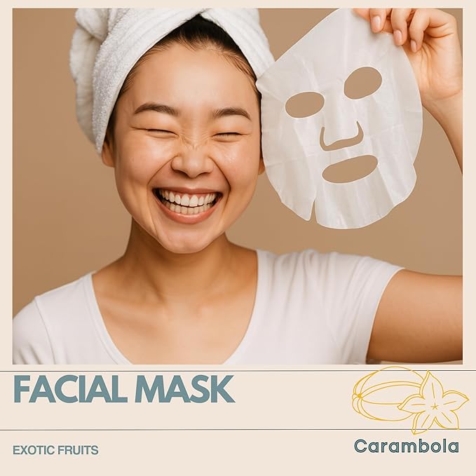 CONSLY_Carambola Detox Mask 10 Pack | Hydrating Korean Sheet Masks with Star Fruit Extract | Refreshing Self-Care for Healthy-Looking Skin | All Skin Types | 20ml Each