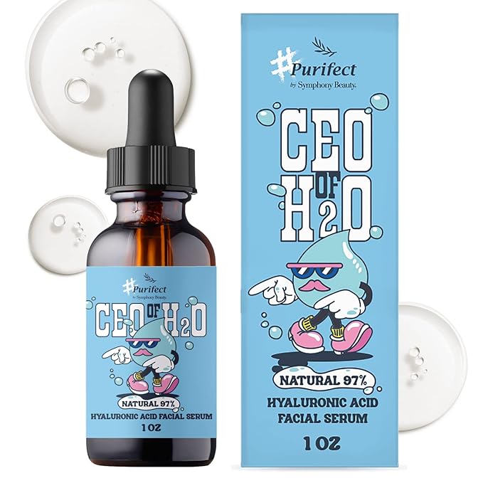 Purifect CEO of H20 Hyaluronic Acid Facial Serum - Ultra Hydrating & Moisturizing Serum for Face, Balances Skin Texture, Vitamin E for Antioxidant Support, Vegan Skincare, Cruelty Free - 1 fl oz