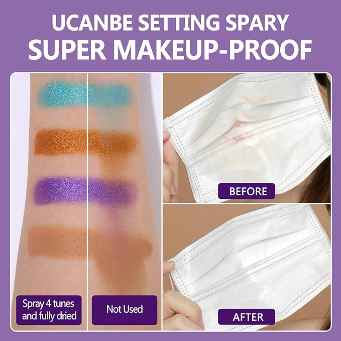 UCANBEMAKEUP Long Lasting Makeup Setting Spray Kit- 6.76 Fl oz Hydrating Matte Finish Mist Lightweight Face Make up Fixer +Travel Size Spray Bottle+Sponge Puff Makeup Set