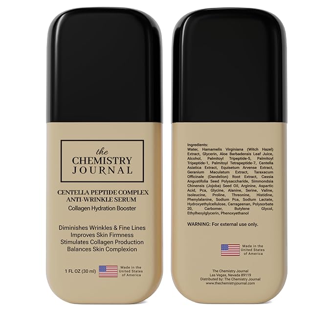 Centella Peptide Complex Anti Wrinkle Serum - Powerful Evening Collagen Hydration Booster, Anti Aging Serum, Tightens Skin, Reduces Fine Lines & Wrinkles. Made in the USA.