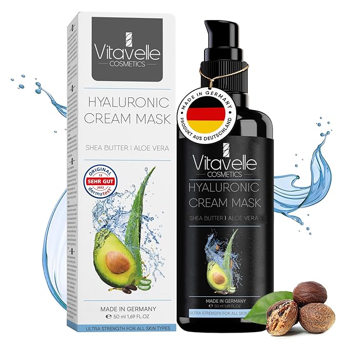 VITAVELLE Hydrating Face Mask – Hyaluronic Acid Moisturizer Mask Firming with Avocado Oil, Shea Butter, Aloe Vera and Jojoba Oil – Vegan Face Mask with No Parabens – Hydrating Face Masks Anti Aging